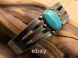 Vintage Old Native American Navajo Fred Harvey Era Sterling Tooled Cuff Bracelet