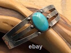 Vintage Old Native American Navajo Fred Harvey Era Sterling Tooled Cuff Bracelet