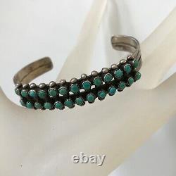 Vintage Old Pawn Fred Harvey Era Two-Rows Turquoise Sterling Silver Cuff Bracele