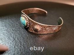 Vintage Old Pawn NAVAJO Fred HARVEY ERA Sterling Silver TURQUOISE Cuff Bracelet