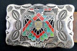Vintage Old Pawn Navajo Silver and Turquoise Concho Belt RARE Fred Harvey TB452