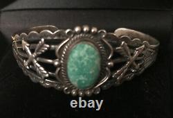 Vintage Old Pawn Navajo Turquoise Sterling Silver Cuff Bracelet Fred Harvey Era