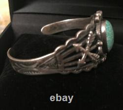 Vintage Old Pawn Navajo Turquoise Sterling Silver Cuff Bracelet Fred Harvey Era