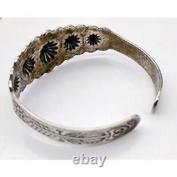 Vintage Old Pawn Reverse Punch Stamped Silver Cuff Bracelet, Coin and Arrow Fred