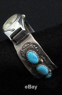 Vintage Old Pawn Silver and Turquoise Watch Cuff STERLING Fred Harvey TB139