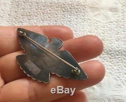 Vintage Old Pawn Sterling Silver Turquoise Thunderbird Pin Fred Harvey Era
