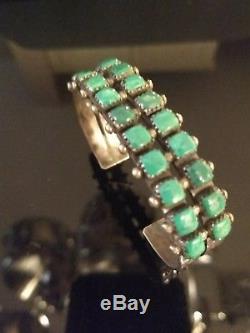 Vintage Old Pawn Turquoise & Sterling Silver Cuff Fred Harvey Era Signed JWMS