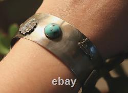 Vintage STERLING SILVER & TURQUOISE cuff bracelet FRED HARVEY ERA charms horse