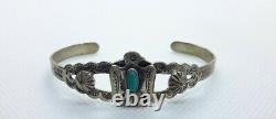 Vintage STERLING Thunderbird TURQUOISE FRED HARVEY Cuff BRACELET Trading Bell