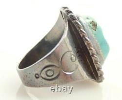 Vintage Signed Navajo Fred Harvey Era Old Pawn Turquoise Sterling Ring Sz 10.25