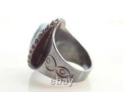 Vintage Signed Navajo Fred Harvey Era Old Pawn Turquoise Sterling Ring Sz 10.25