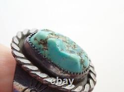 Vintage Signed Navajo Fred Harvey Era Old Pawn Turquoise Sterling Ring Sz 10.25