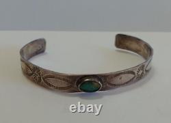 Vintage Small Wrist Fred Harvey Navajo Indian Silver Turquoise Cuff Bracelet