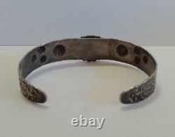 Vintage Small Wrist Fred Harvey Navajo Indian Silver Turquoise Cuff Bracelet