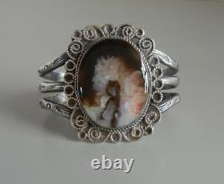 Vintage Southwestern Cuff Bracelet Sterling Silver Agate Fred Harvey Era