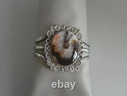 Vintage Southwestern Cuff Bracelet Sterling Silver Agate Fred Harvey Era