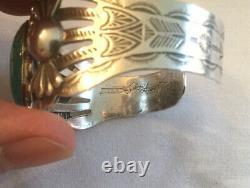 Vintage Sterling Silver Arrow Cuff Bracelet with Turquoise Fred Harvey Era