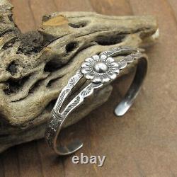 Vintage Sterling Silver Fred Harvey Era Flower Cuff Bracelet