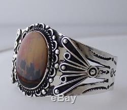 Vintage Sterling Silver Fred Harvey Era Petrified Wood Navajo Cuff Bracelet
