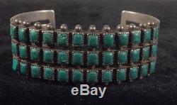 Vintage Sterling Silver Fred Harvey Three Row Turquoise Bracelet