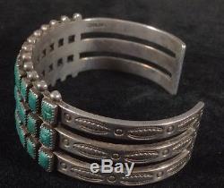 Vintage Sterling Silver Fred Harvey Three Row Turquoise Bracelet