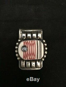 Vintage Sterling Silver Money Clip with Fred Harvey Mimbreno China Shard