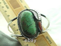 Vintage Sterling Silver Native American Kingman Turquoise & Coral Cuff Bracelet