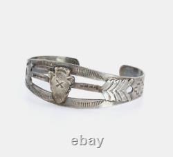 Vintage Sterling Silver Navajo Classic Fred Harvey Era Arrow Head Cuff Bracelet