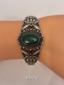 Vintage Sterling Silver Navajo Fred Harvey Era Green Turquoise Cuff Bracelet 25g