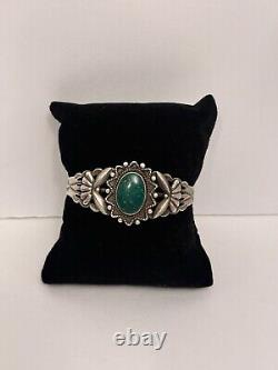 Vintage Sterling Silver Navajo Fred Harvey Era Green Turquoise Cuff Bracelet 25g