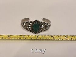 Vintage Sterling Silver Navajo Fred Harvey Era Green Turquoise Cuff Bracelet 25g