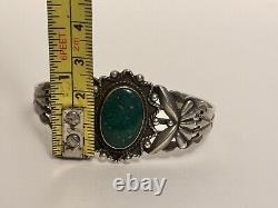 Vintage Sterling Silver Navajo Fred Harvey Era Green Turquoise Cuff Bracelet 25g