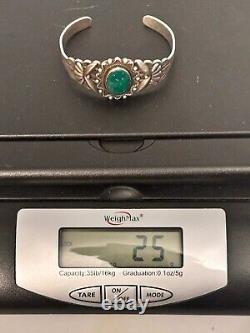 Vintage Sterling Silver Navajo Fred Harvey Era Green Turquoise Cuff Bracelet 25g