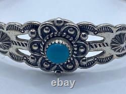 Vintage Sterling Silver Navajo Fred Harvey Era Turquoise Stamped Cuff Bracelet