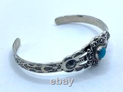 Vintage Sterling Silver Navajo Fred Harvey Era Turquoise Stamped Cuff Bracelet