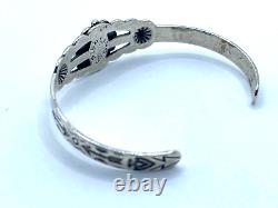 Vintage Sterling Silver Navajo Fred Harvey Era Turquoise Stamped Cuff Bracelet