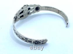 Vintage Sterling Silver Navajo Fred Harvey Era Turquoise Stamped Cuff Bracelet