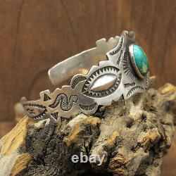 Vintage Sterling Silver and Turquoise Cuff Bracelet Fred Harvey Style
