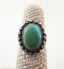 Vintage TC Signed Navajo Fred Harvey Era Green Blue Turquoise Sterling Ring 5.5