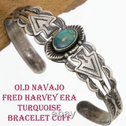 Vintage Turquoise Bracelet FRED HARVEY Arrowhead Sterling Silver OLD PAWN Navajo