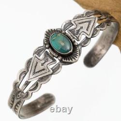 Vintage Turquoise Bracelet FRED HARVEY Arrowhead Sterling Silver OLD PAWN Navajo