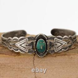 Vintage Turquoise Bracelet FRED HARVEY Arrowhead Sterling Silver OLD PAWN Navajo