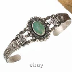 Vintage Turquoise Bracelet FRED HARVEY TRADING Sterling Silver OLD PAWN Navajo