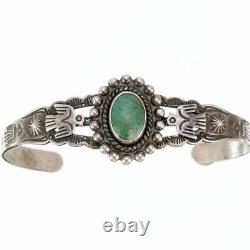 Vintage Turquoise Bracelet FRED HARVEY TRADING Sterling Silver OLD PAWN Navajo