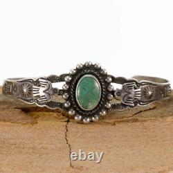 Vintage Turquoise Bracelet FRED HARVEY TRADING Sterling Silver OLD PAWN Navajo