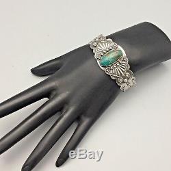 Vintage Turquoise, Coin Silver Cuff Bracelet From the Fred Harvey Era