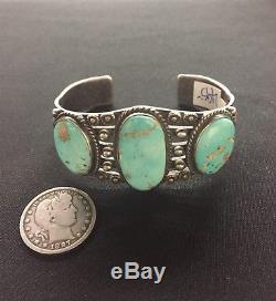 Vintage Turquoise, Hefty, Sterling Silver Bracelet From The Fred Harvey Era