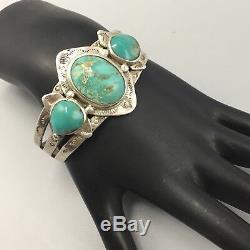 Vintage Turquoise, Sterling Silver Cuff Bracelet From the Fred Harvey Era
