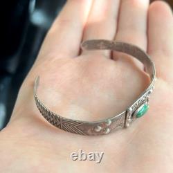 Vintage Turquoise Sterling Silver Cuff Bracelet Native American Fred Harvey 925