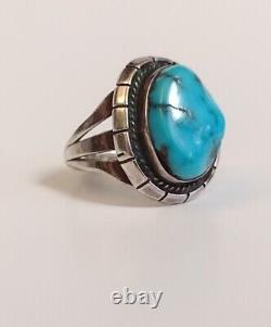 Vintage Turquoise Sterling Silver Ring Fred Harvey Southwestern Size 8 Signed